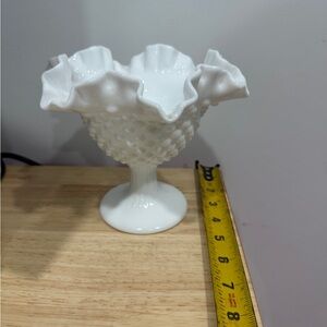 Fenton White Ruffled Hobnail Vase